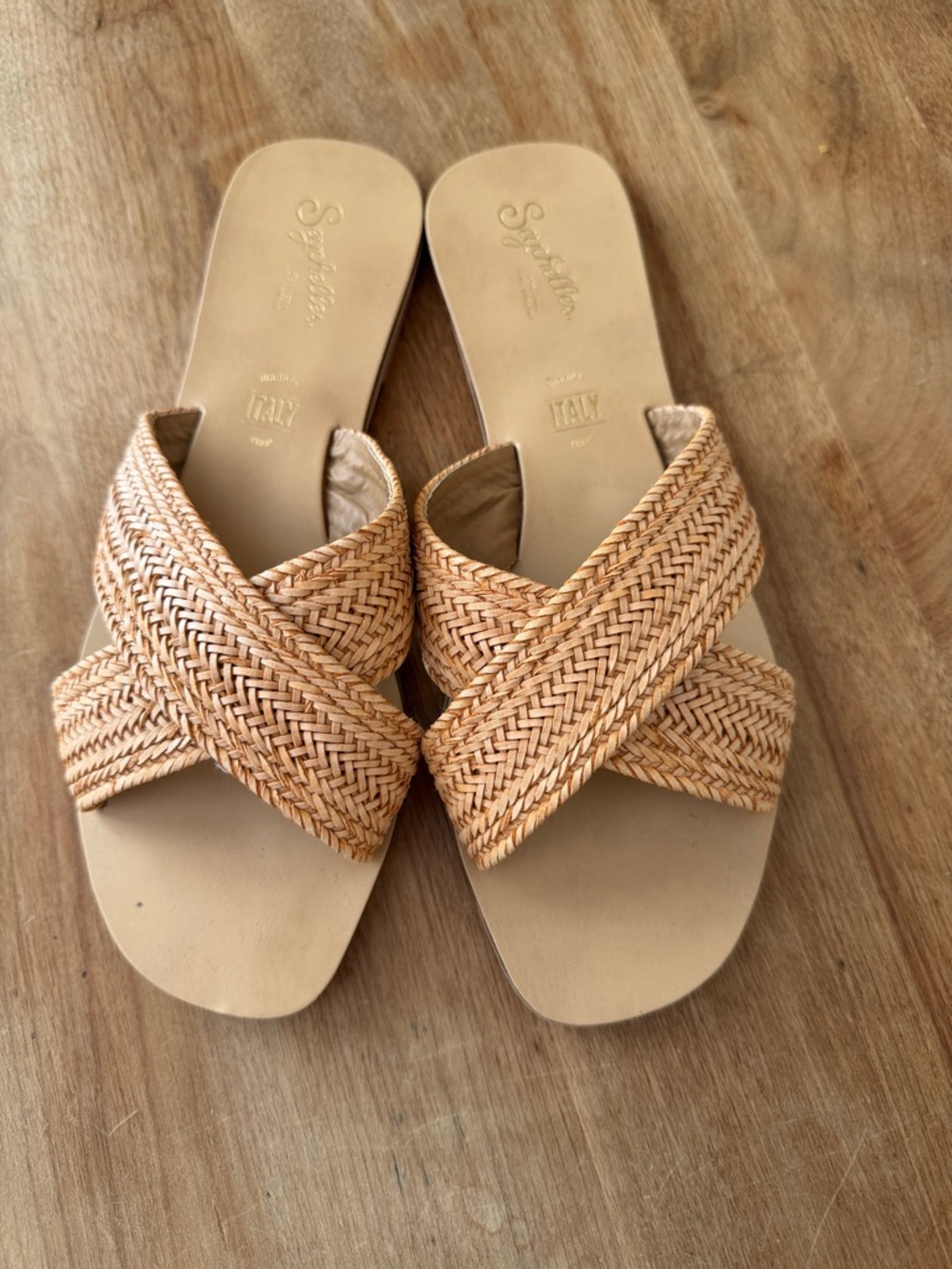 Seychelles Tan Braided Crossband Slide Sandals